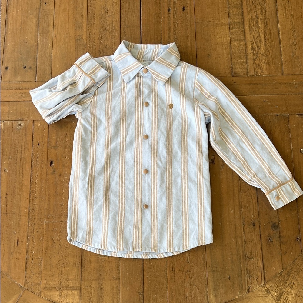 The oaks apparel blue tan striped button down shirt 6 years preppy